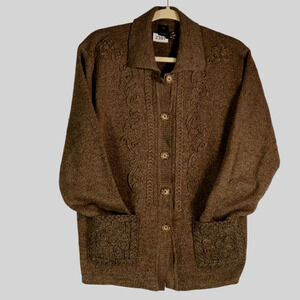 Annabelle Cardigan Sweater Women XL Brown Embellished Cotton Blend Pockets